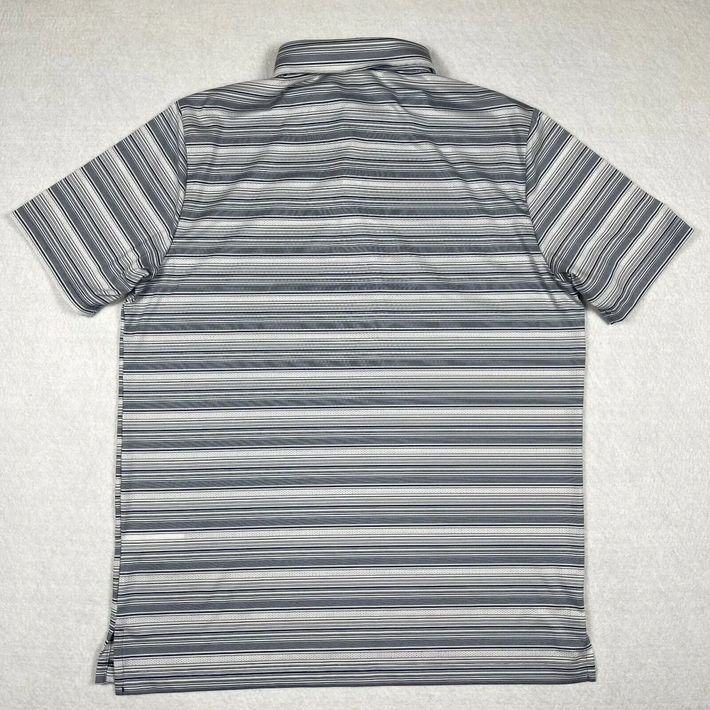 Adidas Polo Shirt Mens‎ Large Gray Striped Golf Casual Vacation Travel Preppy